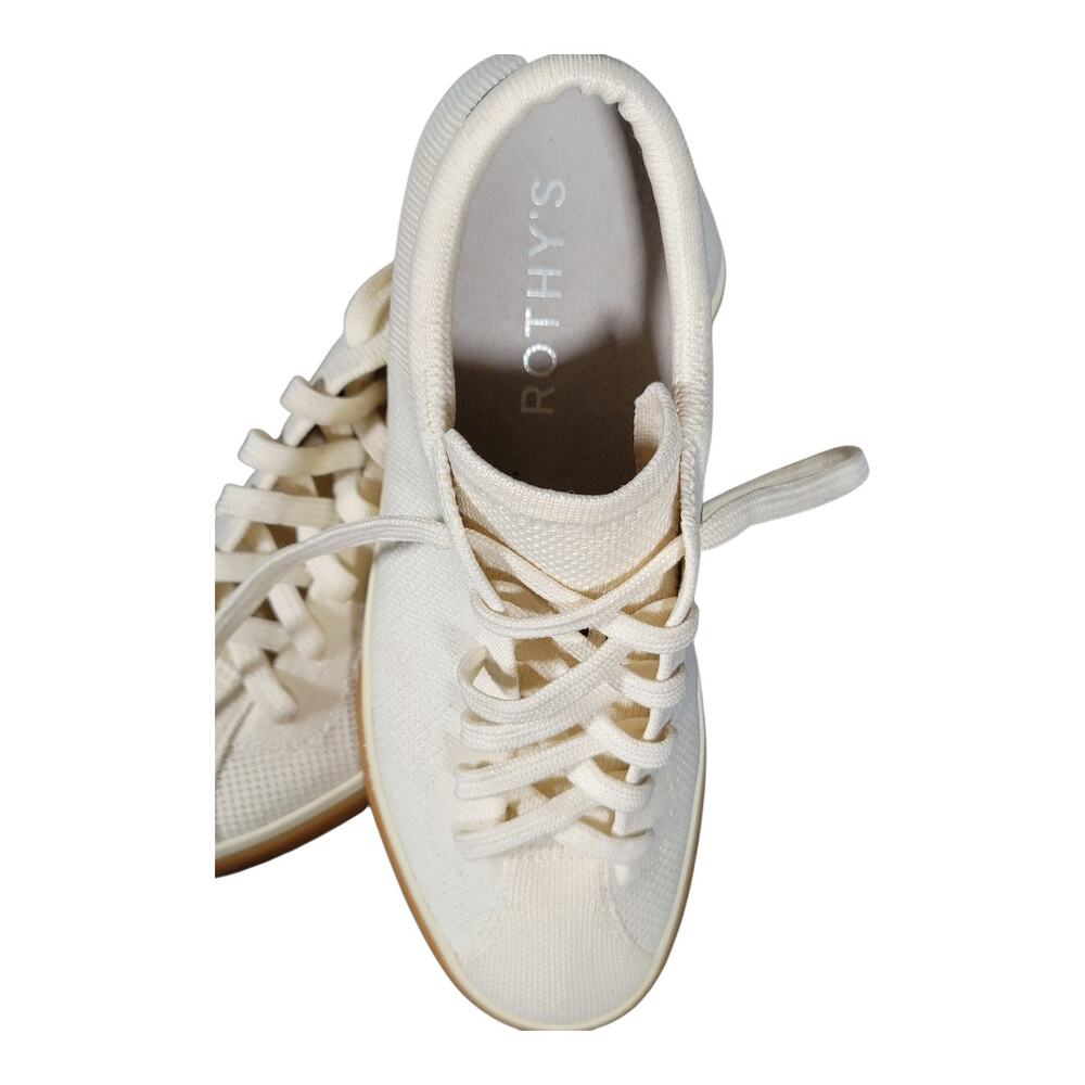 Rothy's White Canvas Lace-Up Sneakers with Tan Gum Sole - Picture 7 of 10